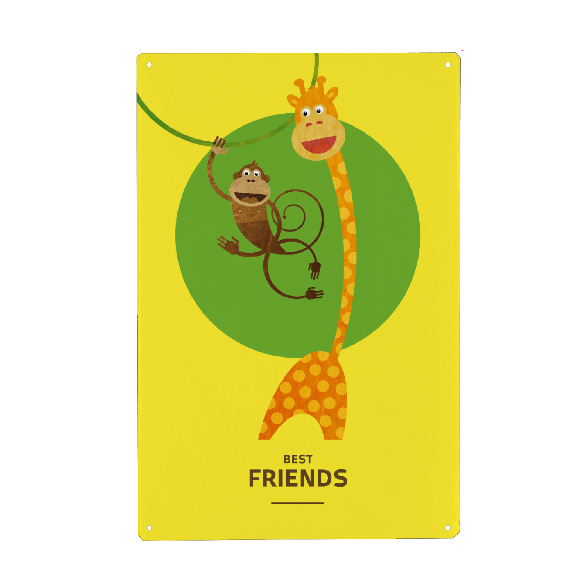 Holzbild "Beste Freunde II" artboxONE - Für Kinder - Affe,Giraffe,Kreis,Bff beste freunde,Liane,Dschungelbuch