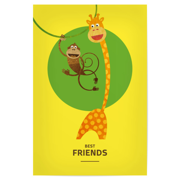 Poster 30x20 cm "Beste Freunde II" artboxONE - Für Kinder - Affe,Giraffe,Kreis,Bff beste freunde,Liane,Dschungelbuch