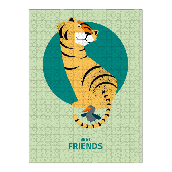 Puzzle Ravensburger "Beste Freunde III 2" artboxONE - Für Kinder - Tiger,Leopard,Vogel,Kinderzimmer,Bff,Best friends,Kreis - Bild Tiger
