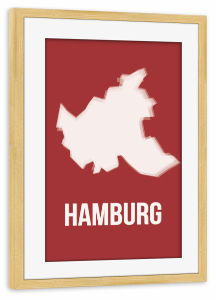Poster mit Rahmen kiefer "Hamburg Silhouette" artboxONE - Städte / Hamburg - Hamburg,Hansestadt,Silhouette,Stadtgrenze,Grenze,Border