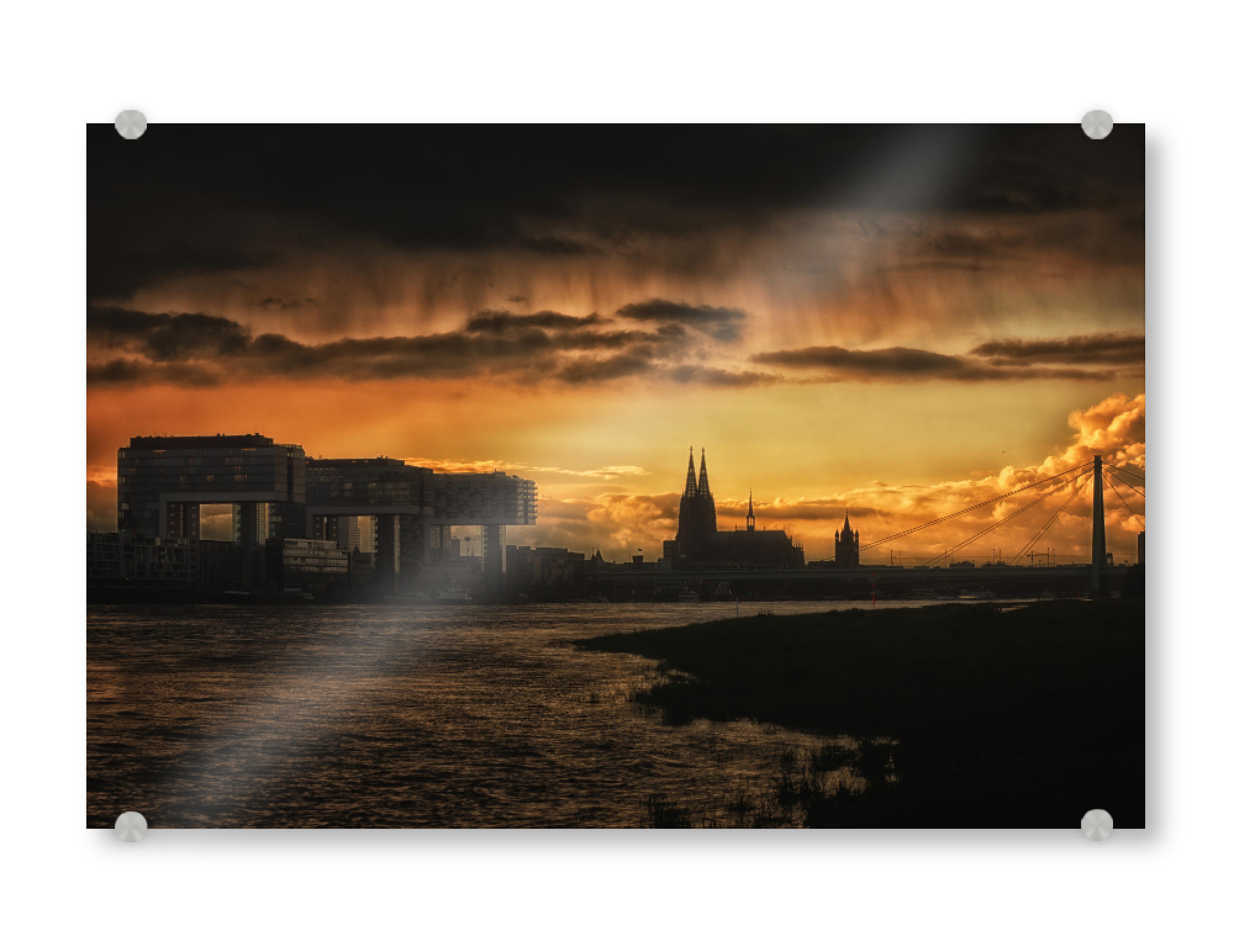 Acrylglasbild "Naturschauspiel" artboxONE - Städte / Köln - Kranhäuser,Rhein,Köln,Rheinufer,Rheinhafen