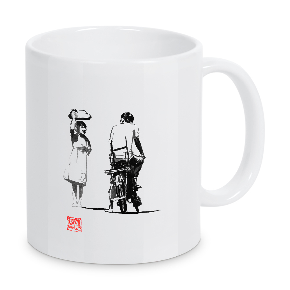 Tasse "Appeal" artboxONE - Menschen,Schwarzweiß - Bicycle,Sumie,Japan,Woman,Man,Schwarzweiß,Blackandwhite,Minimal,Minimalistisch