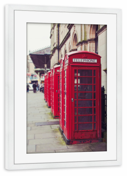 Poster mit Rahmen weiß "Hallo London" artboxONE - Städte / London - Rote telefonzelle,London calling