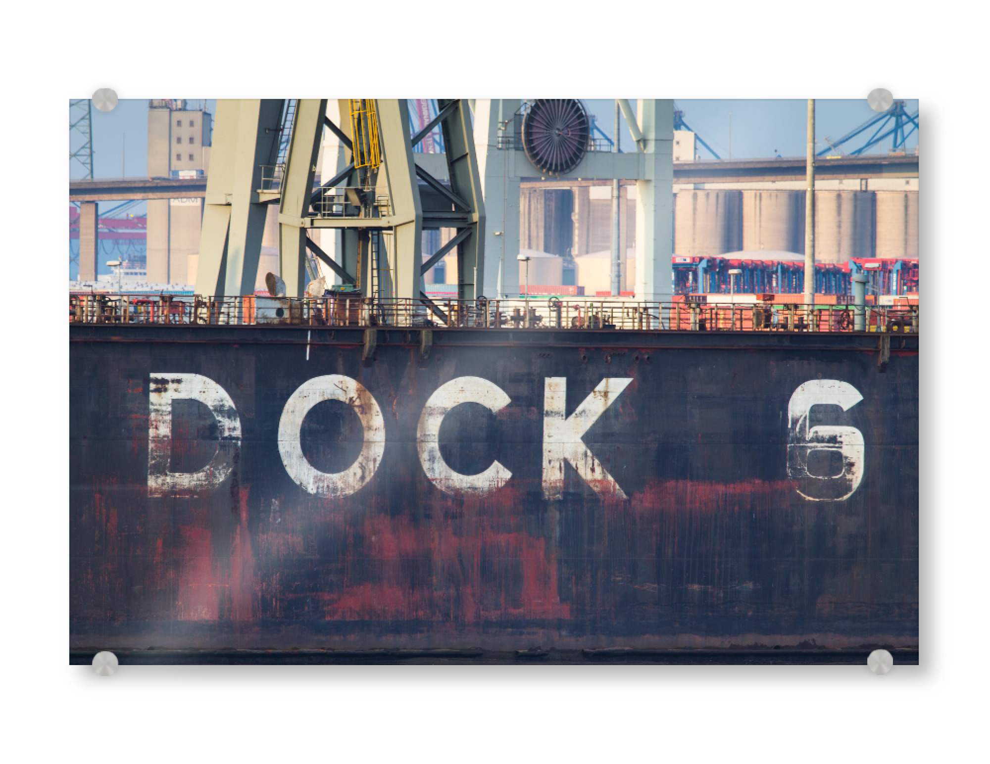 Acrylglasbild "Dock 6" artboxONE - Städte / Hamburg - Containerschiff,Transport,Hafen,Verladen,Hamburg hafen
