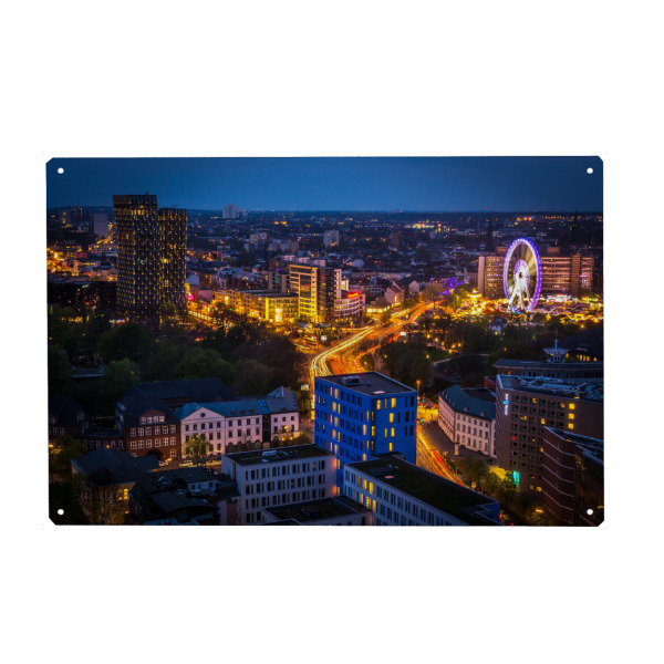 Holzbild "Farbenspiel" artboxONE - Städte / Hamburg - Kirmes,Riesenrad,Vogelperspektive,Birds eye,Städtepanorama,Hamburg bei nacht