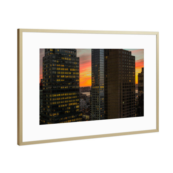 Poster mit Rahmen Gold "Blackyellow Skyscraper" artboxONE - Städte / New York - New york,Nyc,Lower manhattan,Brooklyn-ansicht,Großer apfel