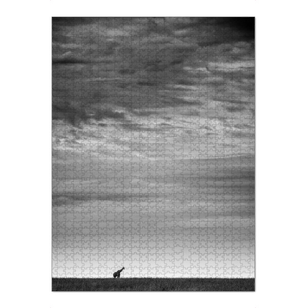 Puzzle Ravensburger "Weites Feld" artboxONE - Tiere,Schwarzweiß,Reise / Afrika - Clouds,Horizont,Wolken,Sky,Himmel,Giraffe,Silhouette,Steppe,Horizon