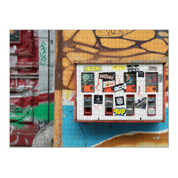 Puzzle Ravensburger "Kinderaugen leuchten" artboxONE - Rock the kitchen,Essen & Trinken,Streetart - Kaugummiautomat,70er,80er,90er,Retro,Gum,Kaugummi