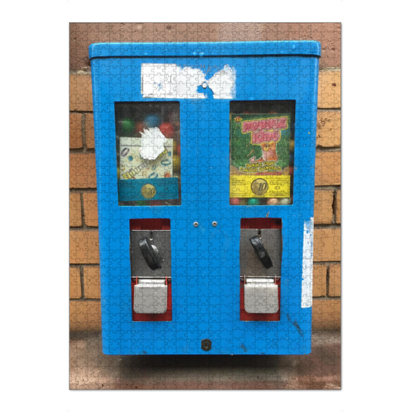 Puzzle Ravensburger "Blaue Versuchung" artboxONE - Rock the kitchen,Essen & Trinken,Streetart - Kaugummiautomat,70er,80er,90er,Retro,Gum,Kaugummi