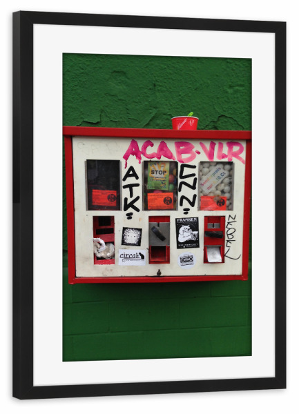 Poster mit Rahmen schwarz "Broken Dreams" artboxONE - Rock the kitchen,Essen & Trinken,Streetart - Kaugummiautomat,70er,80er,90er,Retro,Gummi,Kaugummi