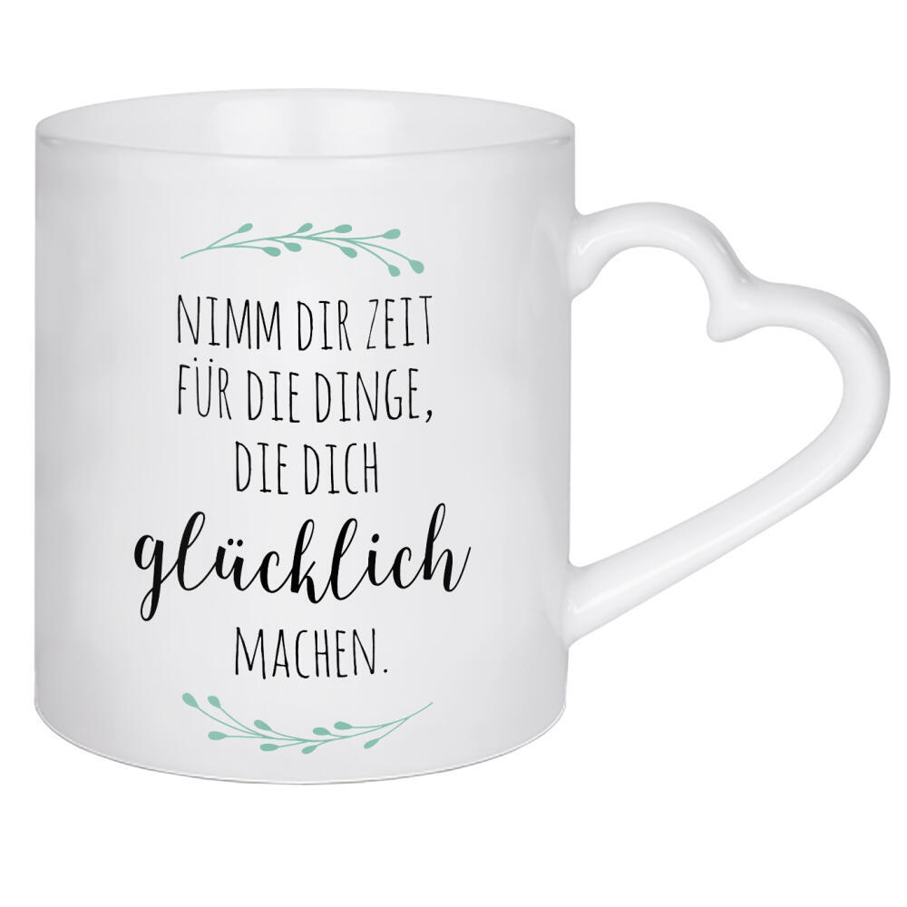Herztasse "Dinge die glücklich machen" artboxONE - Typografie,Floral,Für Mama