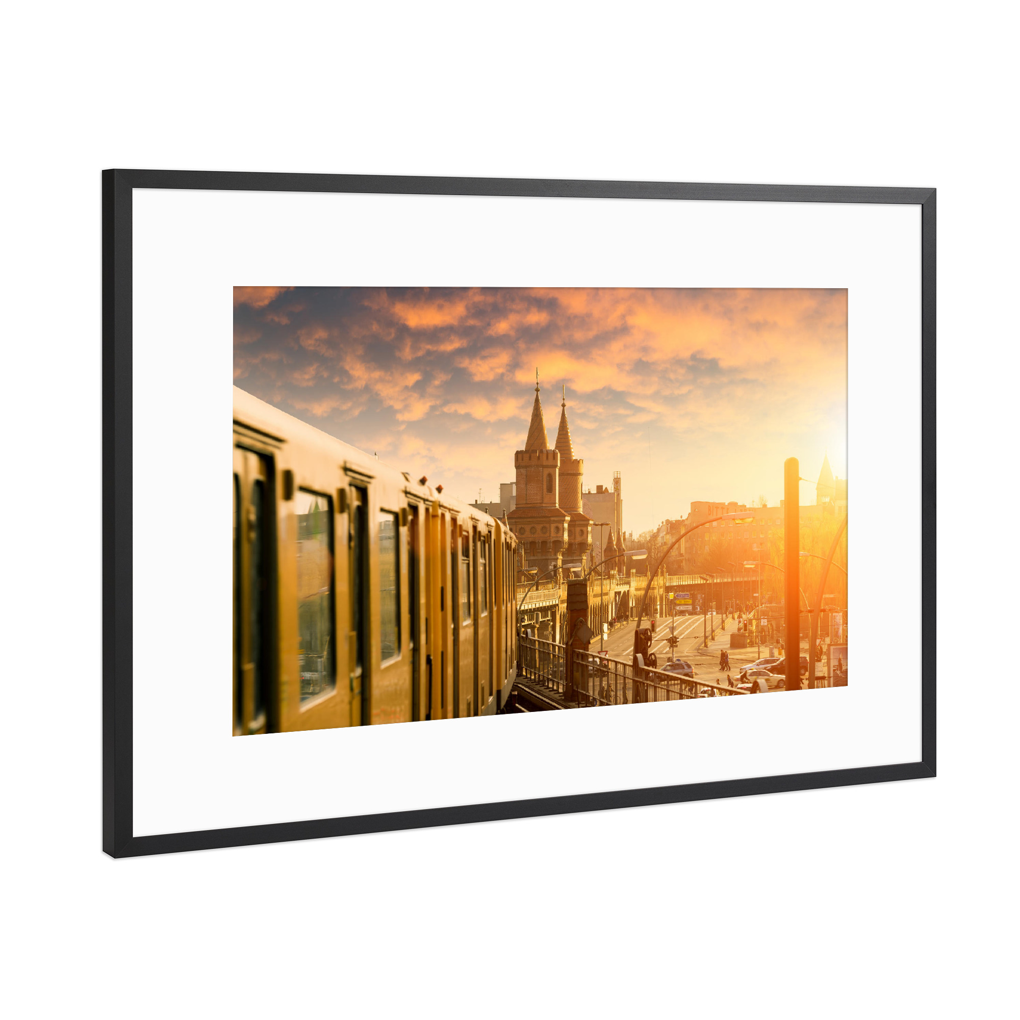 Poster mit Rahmen Schwarz (Metallic) "Sonnenaufgang in Berlin" artboxONE - Städte / Berlin