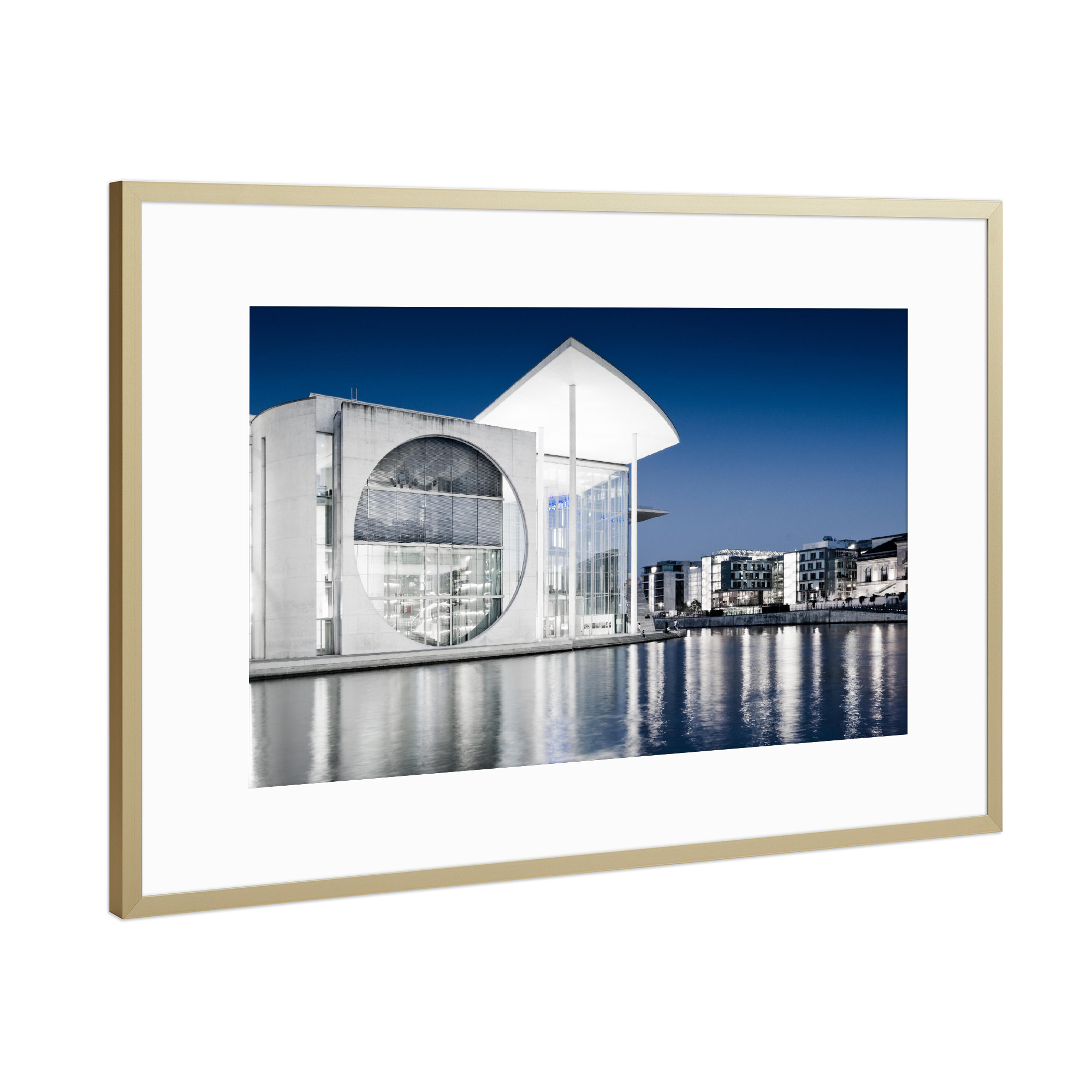 Poster mit Rahmen Gold "Kanzleramt bei Nacht" artboxONE - Städte / Berlin - Berlin,Kanzleramt,City,Architektur,Stadt,Abend,Nacht