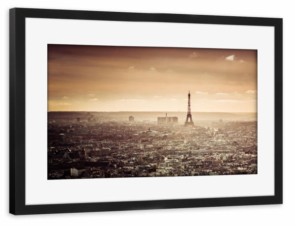 Poster mit Rahmen schwarz "Überblick über Paris Retro" artboxONE - Städte / Paris,Retro