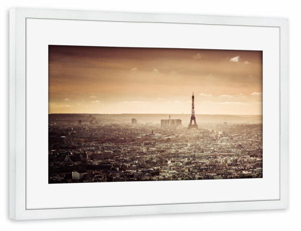 Poster mit Rahmen weiß "Überblick über Paris Retro" artboxONE - Städte / Paris,Retro