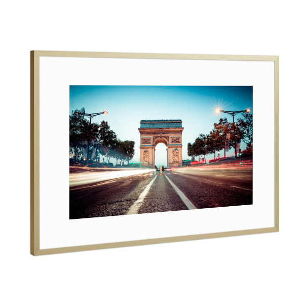 Poster mit Rahmen Gold "Arc de Triomphe bei Nacht" artboxONE - Städte / Paris