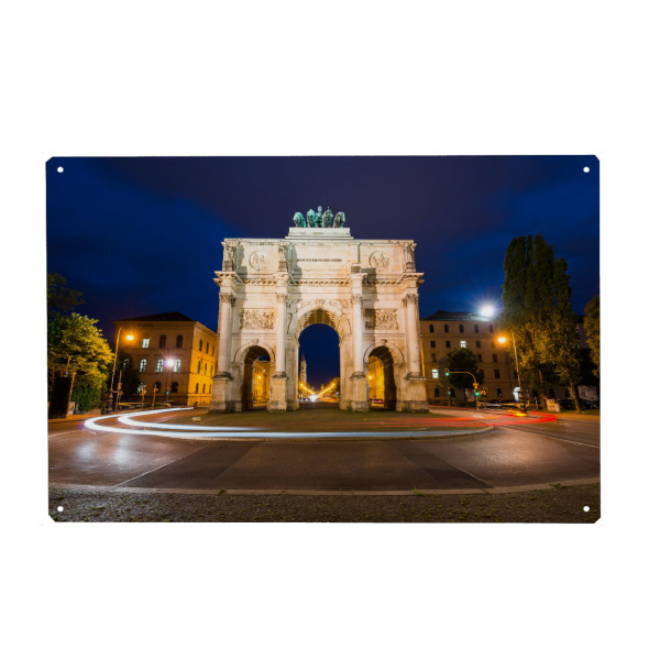 Metall Poster "Siegestor bei Mitternacht" artboxONE - Städte / München - München,State capital,Landeshauptstadt,Bayern,Bavarian,Siegestor,Munich