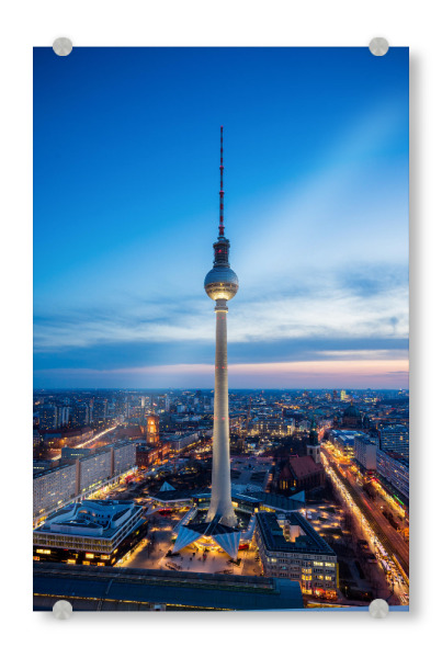 Acrylglasbild "Alex Tower bei Nacht" artboxONE - Städte / Berlin