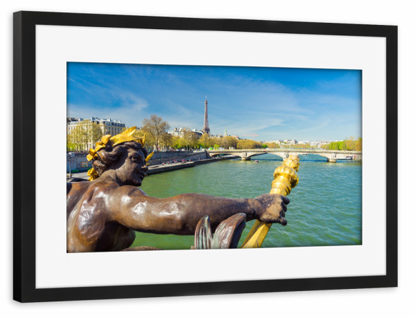 Poster mit Rahmen schwarz "Seine Brücke am Fluss" artboxONE - Städte / Paris