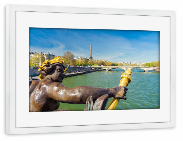 Poster mit Rahmen weiß "Seine Brücke am Fluss" artboxONE - Städte / Paris - Paris,Hauptstadt,Metropole,Capital,Stadt der liebe,City of love,Frankreich