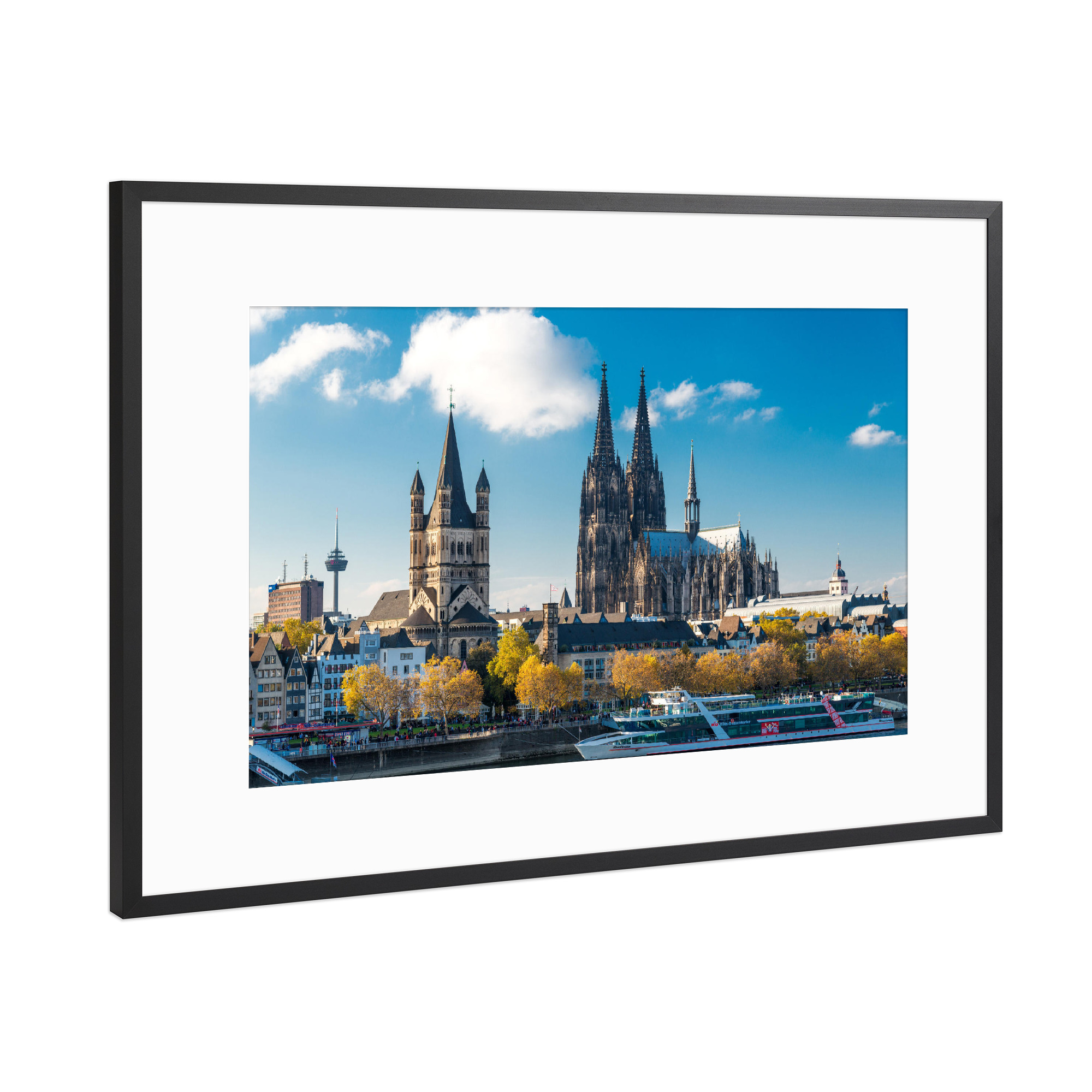 Poster mit Rahmen Schwarz (Metallic) "Groß St. Martin" artboxONE - Städte / Köln