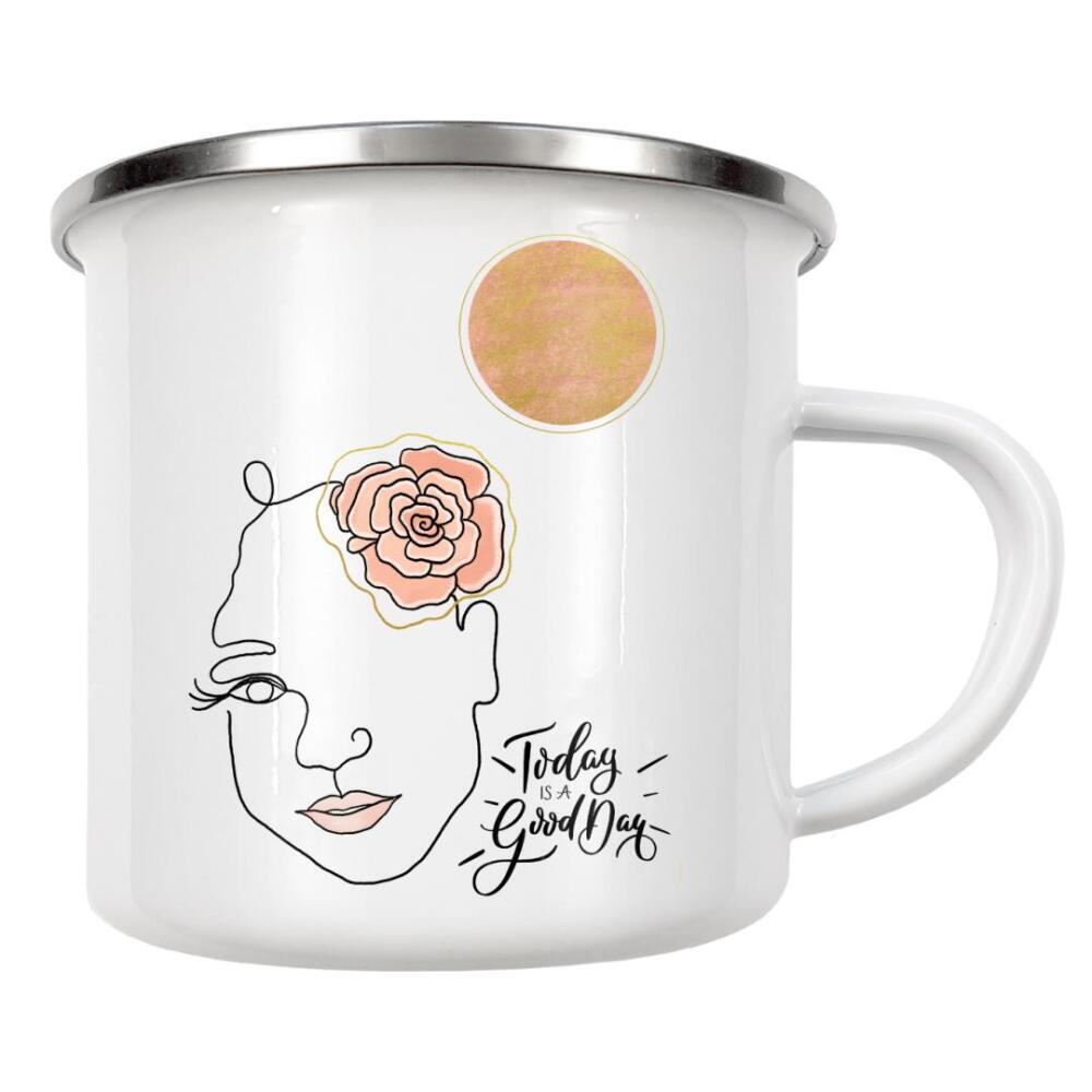 Emaille Tasse "Mädchen genießt den Tag" artboxONE - Typografie,Floral