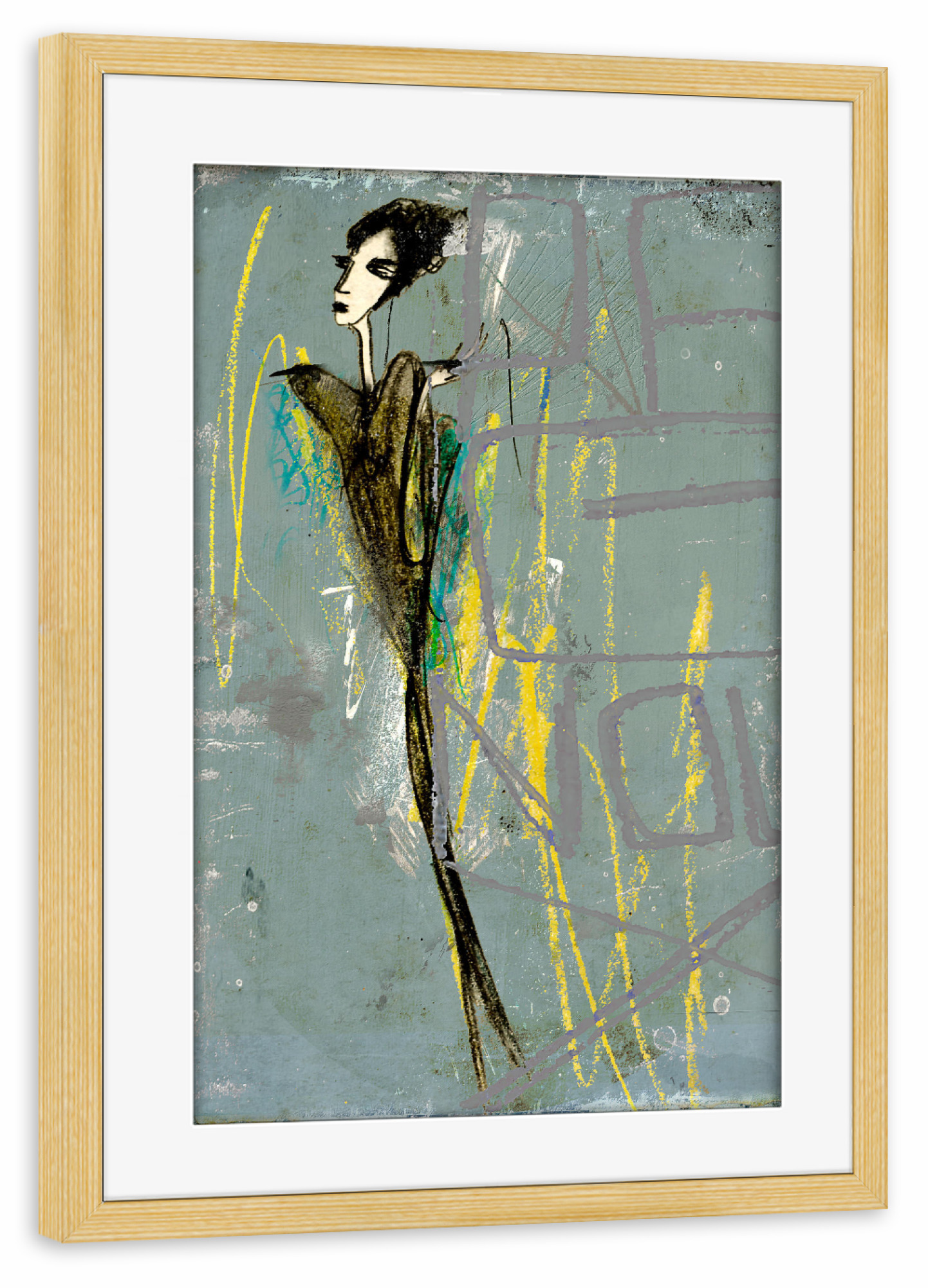 Poster mit Rahmen kiefer "Dungestedelamain 2" artboxONE - Abstrakt - Painting,Portrait,Streetart,Street,Urban,Paris,Mirror,Graffiti,Artwork,France