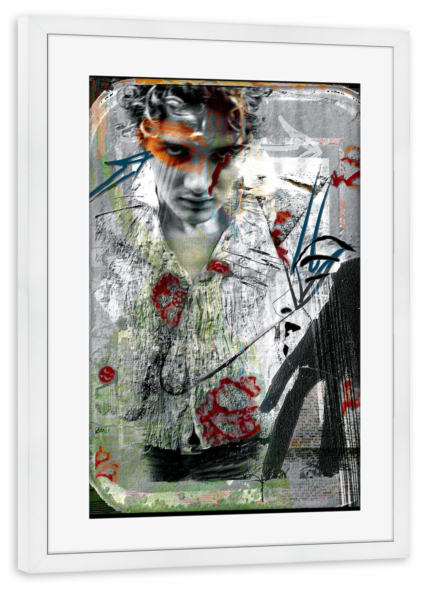 Poster mit Rahmen weiß "Hommedemonpays" artboxONE - Abstrakt,Retro - Portrait,Streetart,Street,Urban,Paris,Mirror,Graffiti,Artwork,Mann,Vintage,Retro