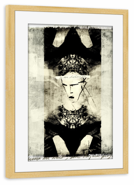 Poster mit Rahmen kiefer "Jenattendsquelevent" artboxONE - Abstrakt - Portrait,Streetart,Paris,Stencil,Urban,Graffiti,Upsidedown,Frau