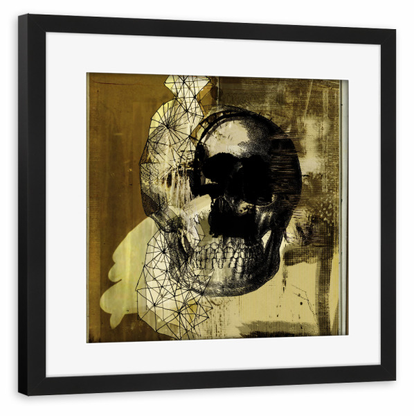 Poster mit Rahmen schwarz "Mano" artboxONE - Abstrakt - Totenkopf,Portrait,Streetart,Paris,Stencil,Urban,Graffiti,Geometrie,Formen,Brush