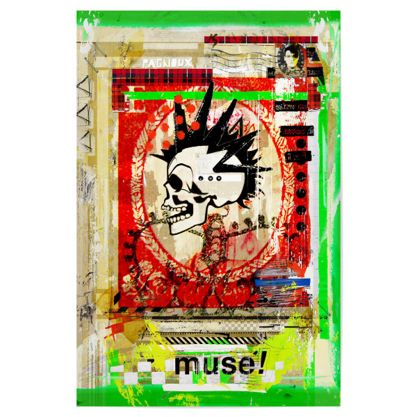 Poster "Muse" artboxONE - Abstrakt - Totenkopf,Irokese,Haare,Muse,Streetart,Paris,Frankreich,Städtisch,Grafik,Schablone,Graffiti,Schädel