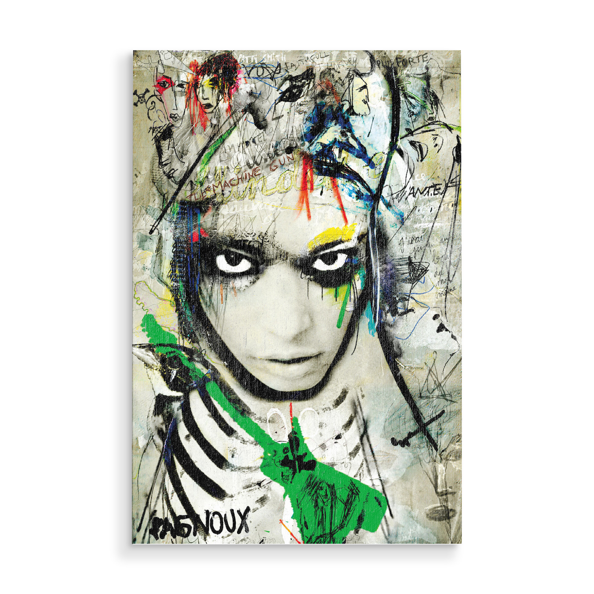 Holzbild "Nothernstar" artboxONE - Abstrakt - Porträt,Streetart,Paris,Schablone,Städtisch,Druck,Graffiti,Verärgert,Frau,Typografie,Augen,Schrift
