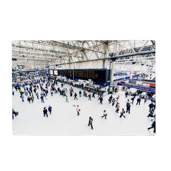 Holzbild "London Central Station" artboxONE - Städte / London,Schwarzweiß - Kingdom,Großbritanien,England,Hauptbahnhof,Bahn,Zug,Train,Subway