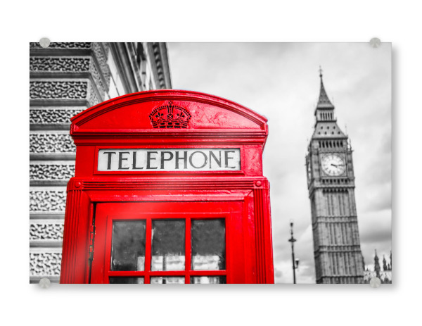 Acrylglasbild "Telefonzelle am Big Ben" artboxONE - Städte / London - Call,Telefon,Bigben,Kirche,London,England,Great britian,Großbritanien