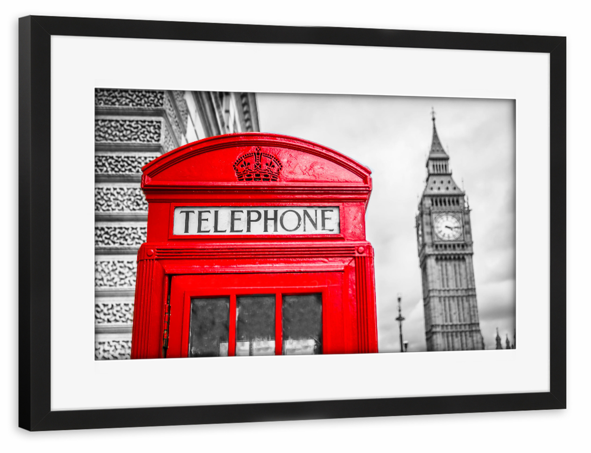 Poster mit Rahmen schwarz "Telefonzelle am Big Ben" artboxONE - Städte / London