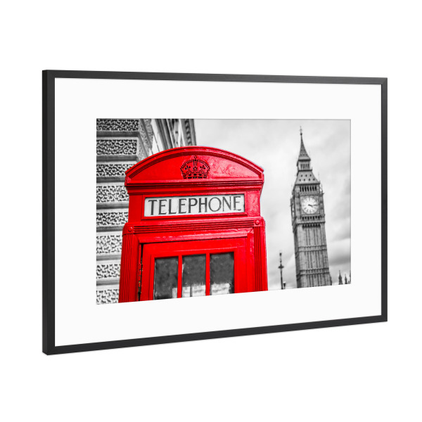 Poster mit Rahmen Schwarz (Metallic) "Telefonzelle am Big Ben" artboxONE - Städte / London