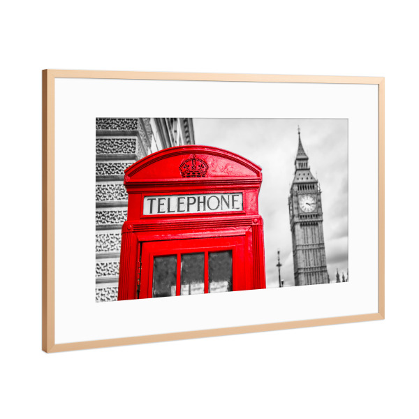 Poster mit Rahmen Kupfer "Telefonzelle am Big Ben" artboxONE - Städte / London - Call,Telefon,Bigben,Kirche,London,England,Great britian,Großbritanien