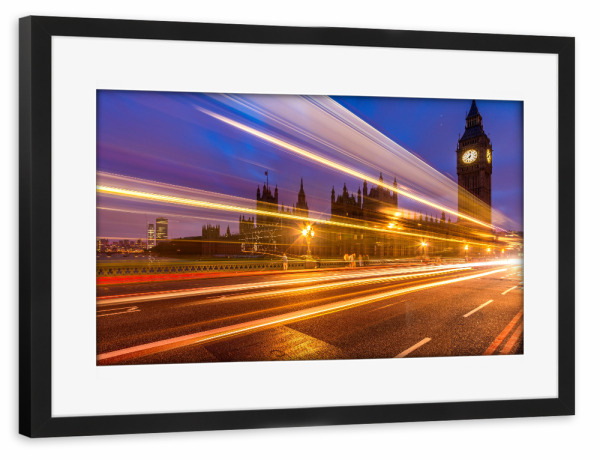 Poster mit Rahmen schwarz "Big Ben Street Lights" artboxONE - Städte / London