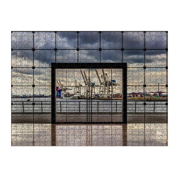 artboxONE Puzzle "Das Tor zur Welt" artboxONE - Architektur - Hafen,Kran,Hamburg,Handel,Schiffe,Geometrie - Bild hafen