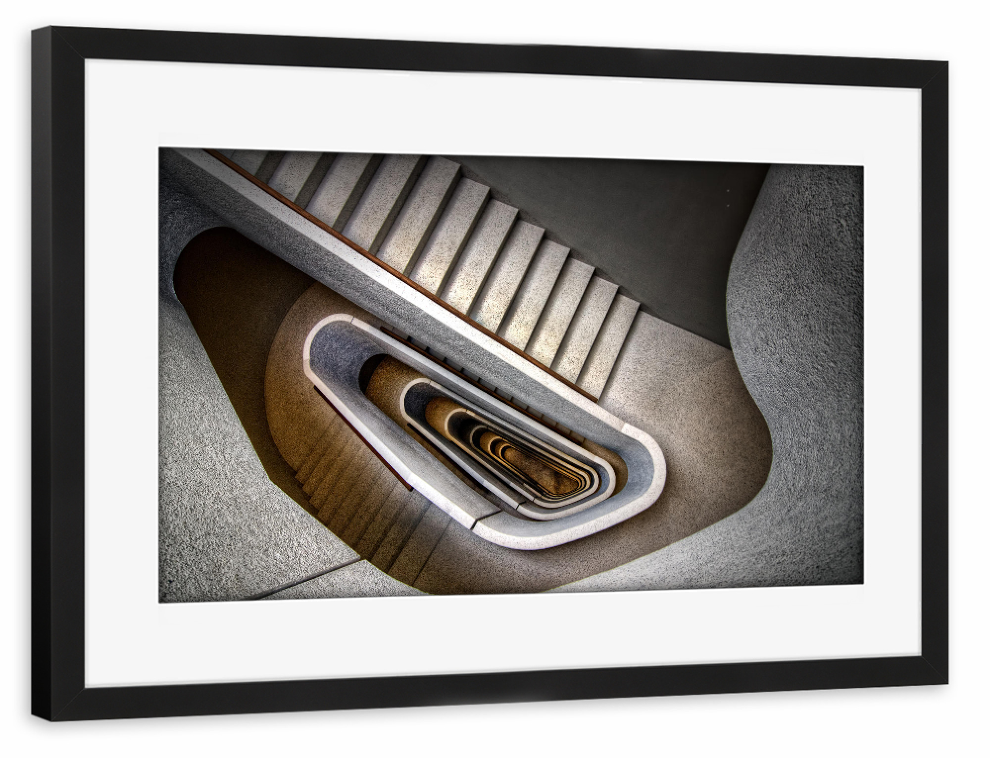 Poster mit Rahmen schwarz "Downstairs" artboxONE - Architektur - Treppen,Runter,Down,Formen,Geometrie,Zement,Abstrakt