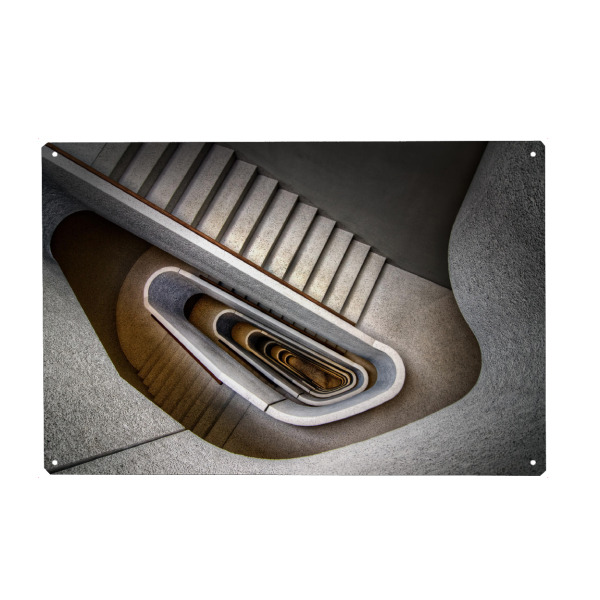 Metall Poster "Downstairs" artboxONE - Architektur - Treppen,Runter,Down,Formen,Geometrie,Zement,Abstrakt - Blechschild