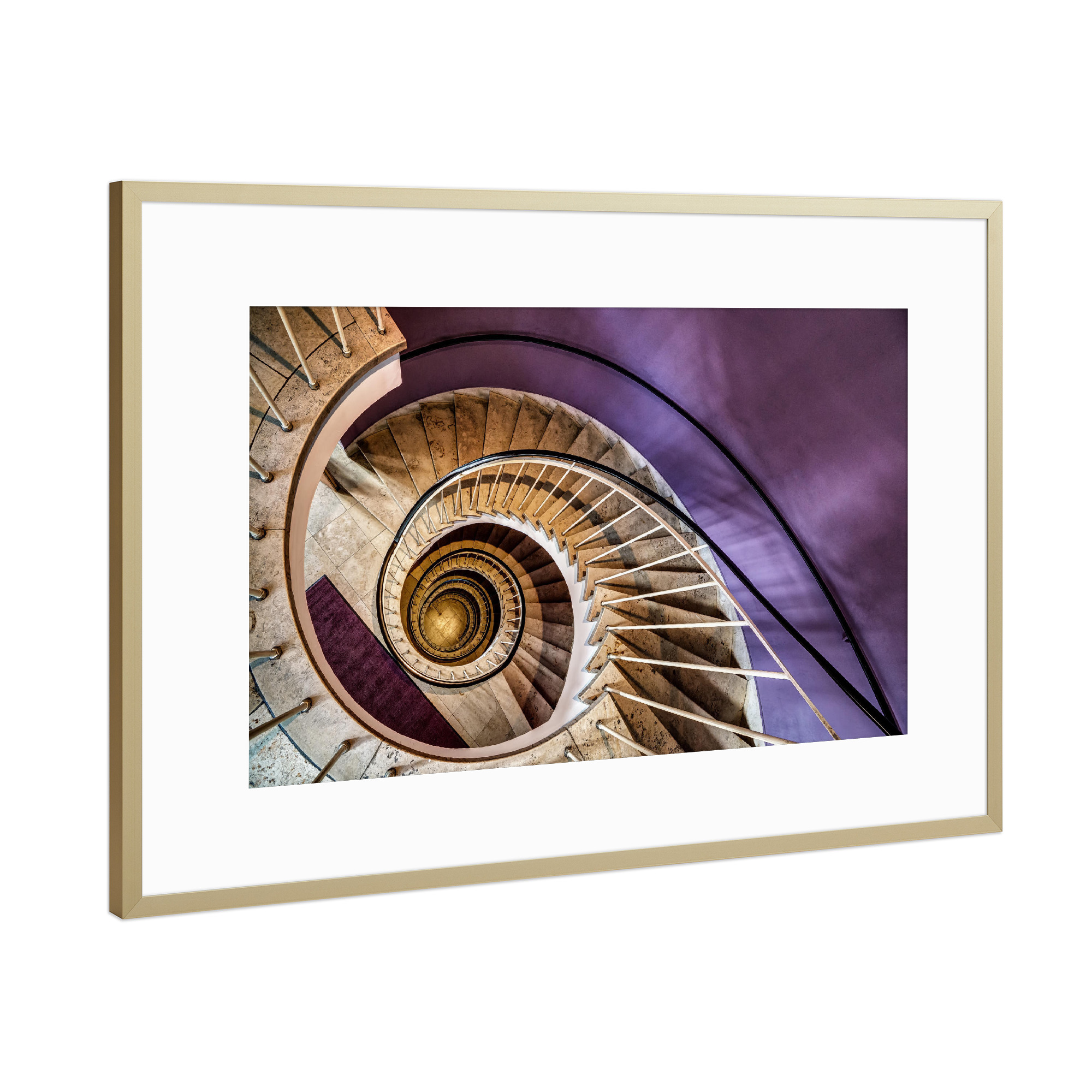 Poster mit Rahmen Gold "Cafe Glockenspiel" artboxONE - Architektur - Treppen,Runter,Down,Formen,Geometrie,Zement,Strudel