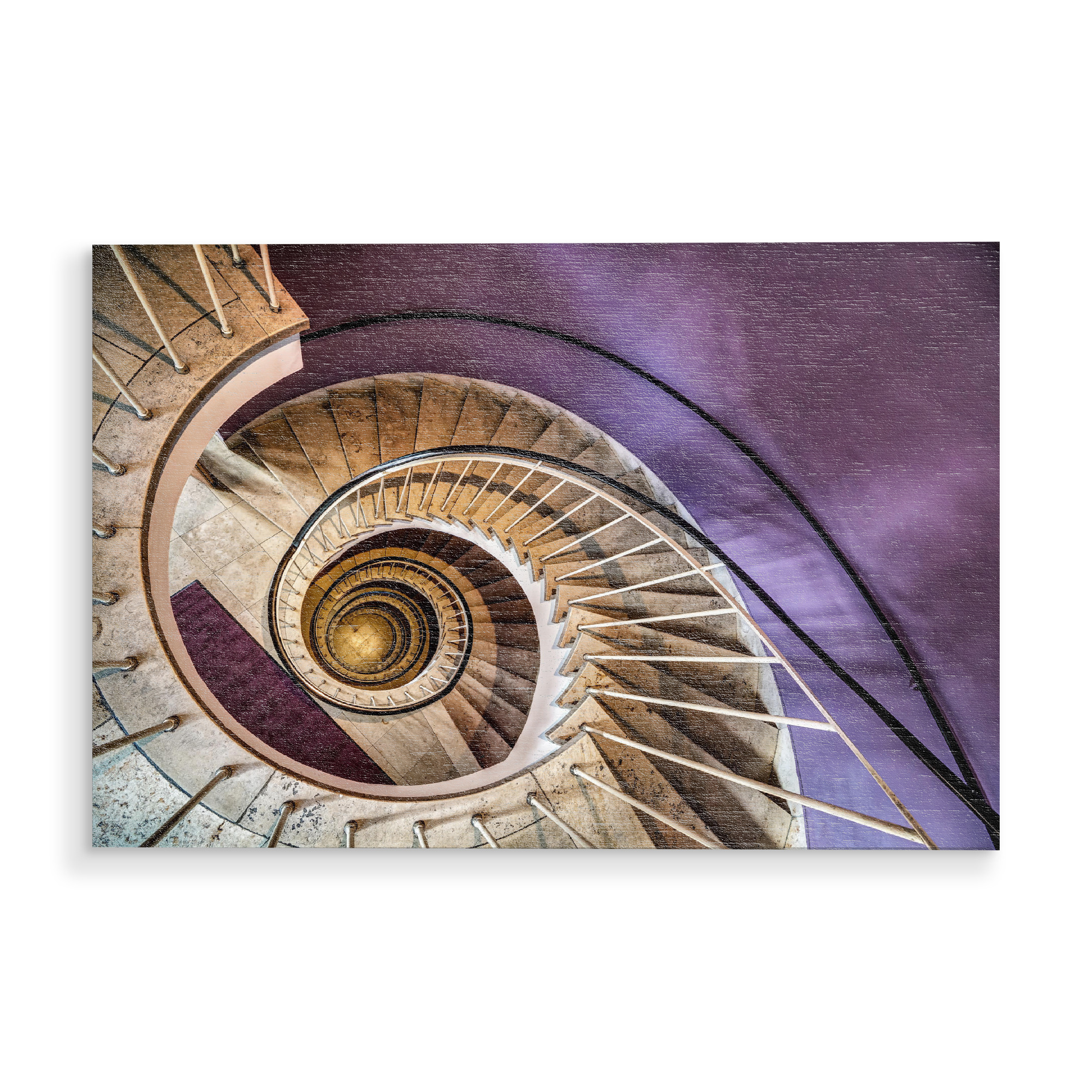 Holzbild "Cafe Glockenspiel" artboxONE - Architektur - Treppen,Runter,Down,Formen,Geometrie,Zement,Strudel