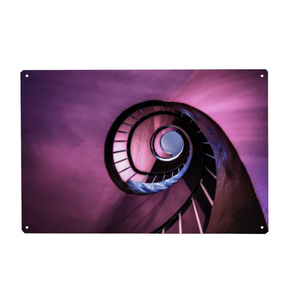 Holzbild "Pinke Schnecke" artboxONE - Architektur - Treppen,Runter,Down,Formen,Geometrie,Strudel