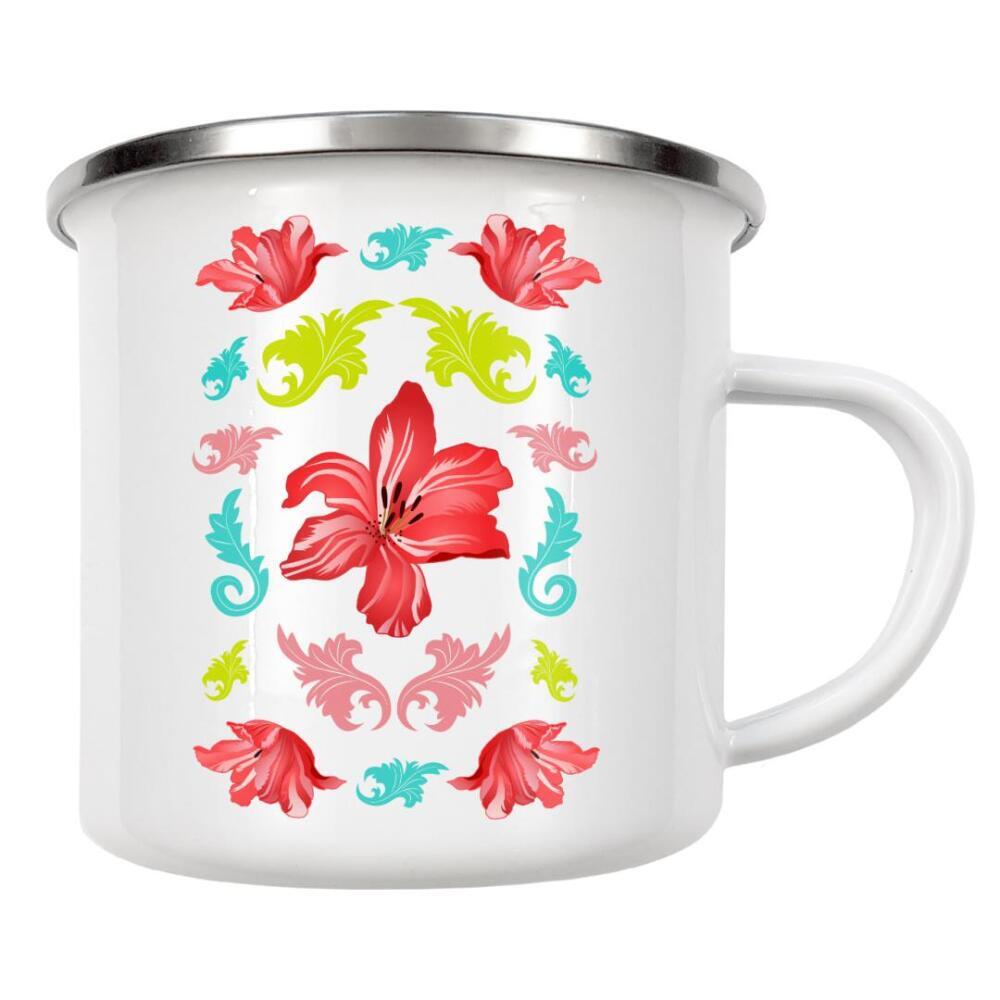 Emaille Tasse "Lilienmuster modern auf Weiß" artboxONE - Natur,Floral