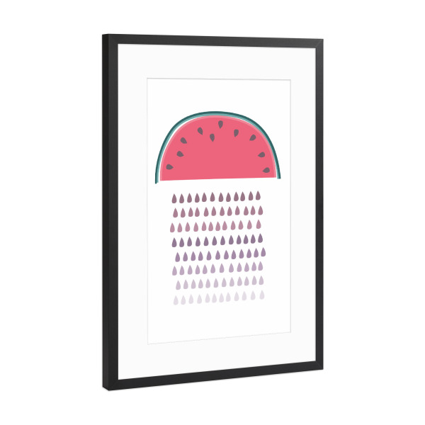 Poster mit Rahmen Schwarz (Metallic) "Melonenregen" artboxONE - Rock the kitchen,Essen & Trinken,Sommer - Melone,Regen,Kerne,Sommer