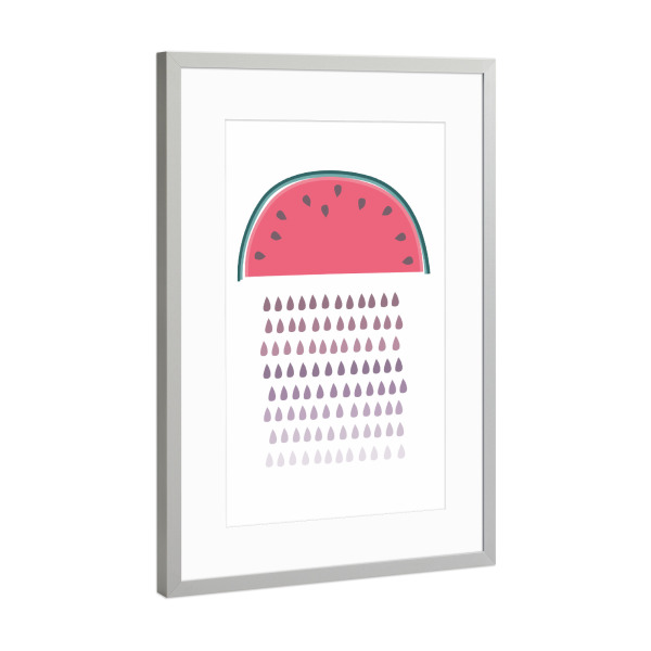Poster mit Rahmen Silber "Melonenregen" artboxONE - Rock the kitchen,Essen & Trinken,Sommer - Melone,Regen,Kerne,Sommer
