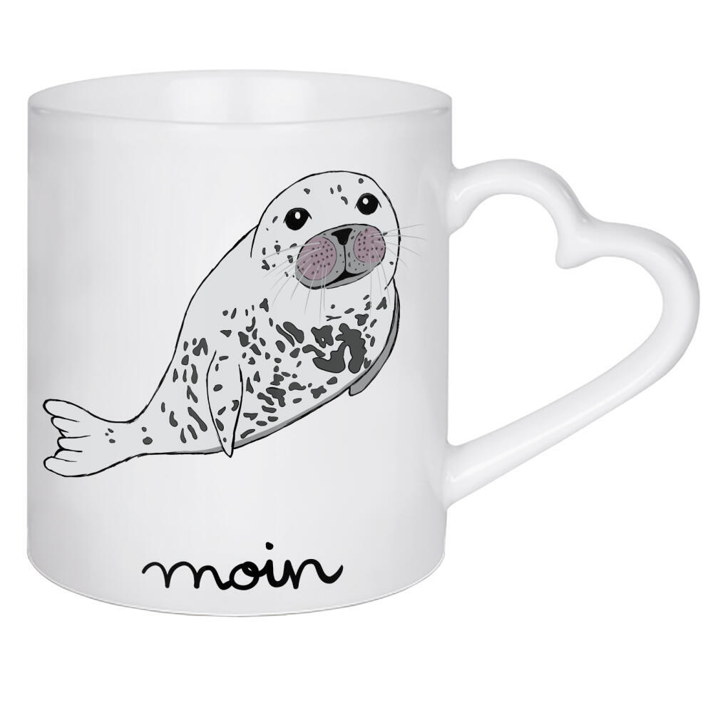 Herztasse "Moin - Robbe" artboxONE - Typografie,Tiere,Unterwasser,Lustig