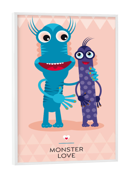 Poster mit weißem Rahmen "Blau und Pindi" artboxONE - Für Kinder - Monster,Freundschaft,Freunde,Friends,Kinderzimmer