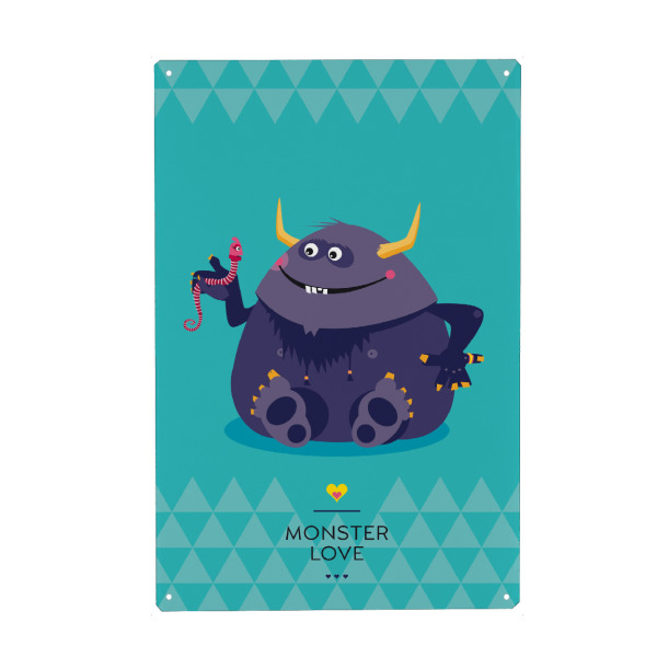 Metall Poster "Pendi und das Böse" artboxONE - Für Kinder - Monster,Freundschaft,Freunde,Friends,Kinderzimmer - Blechschild